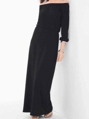 Chico's Solid Peasant Maxi Dress Black Chico's Size 1 (8-10)